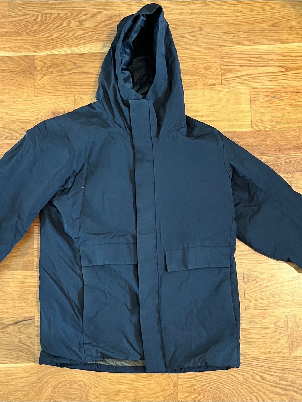 Uniqlo Men's Black Hooded Hybrid Down Winter Jacket